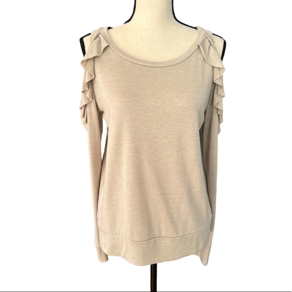 Mickey & Jenny Cold Shoulder Ruffle Long Sleeve Top Taupe